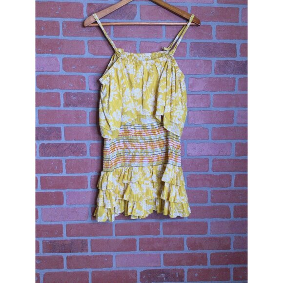 Tularosa Womens Roma Smocked Tiered Mini Dress Yellow Floral Ruffle Size S Cotta - Picture 8 of 10